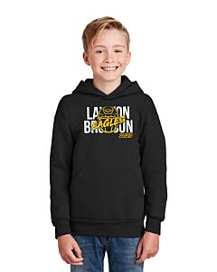 Hanes® - Youth EcoSmart® Pullover Hooded Sweatshirt  - Front Imprint Lawton Bronson Helmet Logo
