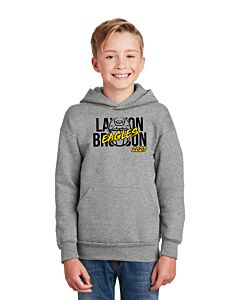 Hanes® - Youth EcoSmart® Pullover Hooded Sweatshirt  - Front Imprint Lawton Bronson Helmet Logo-Light Steel