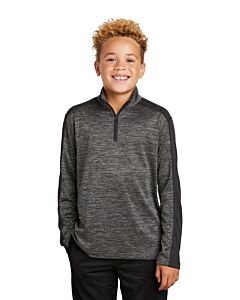 Sport-Tek ® Youth PosiCharge ® Electric Heather Colorblock 1/4-Zip Pullover - Embroidery-Gray-Black Electric/Black-Lawton Bronson Eagle Head