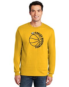 Gildan® 100% US Cotton Long Sleeve T-Shirt - Eagles Basketball Logo-Gold