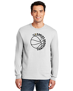 Gildan® 100% US Cotton Long Sleeve T-Shirt - Eagles Basketball Logo-White