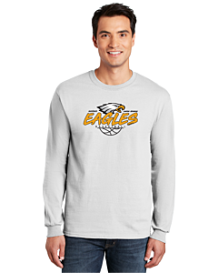 Gildan® 100% US Cotton Long Sleeve T-Shirt - LB Basketball Grunge Logo-White