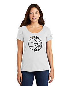 Nike Ladies Dri-FIT Cotton/Poly Scoop Neck Tee - Eagles Basketball Logo-White