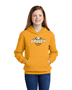Port &amp; Company® Youth Core Fleece Pullover Hooded Sweatshirt - LB Basketball Grunge Logo -Gold