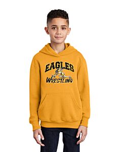 Port & Company® Youth Core Fleece Pullover Hooded Sweatshirt - LB Youth Wrestling Grunge Logo - Front Imprint