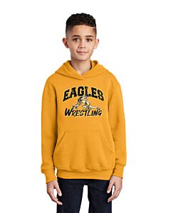 Port &amp; Company® Youth Core Fleece Pullover Hooded Sweatshirt - LB Youth Wrestling Grunge Logo - Front Imprint-Gold