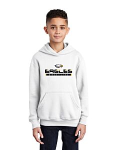 Port &amp; Company® Youth Core Fleece Pullover Hooded Sweatshirt - Eagles High School Wrestling -White