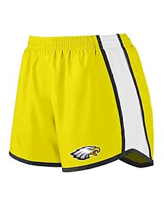 Women's Augusta Sportswear - Women's Pulse Team Running Shorts - 1265 - LB Eagle - Embroidery-Black/White/Power Yellow
