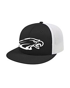 Flexfit® Performance Trucker Mesh Back Cap - Black/White - LB Eagle Front & Football Back - Puff EMB